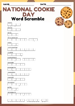 Preview of NATIONAL COOKIE DAY Word scramble puzzle worksheet activity