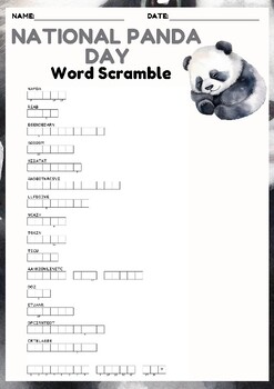 Preview of NATIONAL PANDA DAY Word scramble puzzle worksheet activity