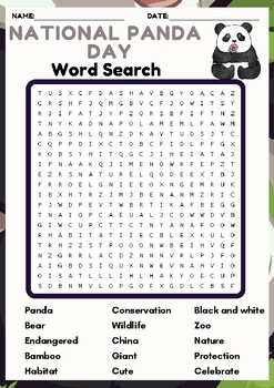 Preview of NATIONAL PANDA DAY Word search puzzle worksheet activity