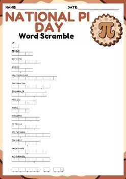 Preview of NATIONAL PI DAY NO PREP Word scramble puzzle worksheet activity