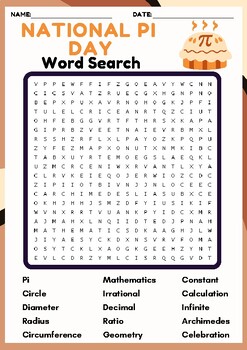 Preview of NATIONAL PI DAY NO PREP Word search puzzle worksheet activity