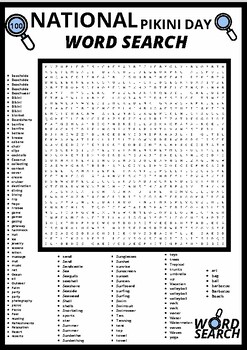 Preview of NATIONAL PIKINI DAY , 100 WORD SEARCH PUZZEL