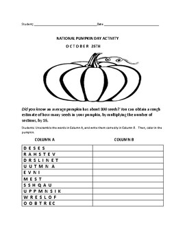 Preview of NATIONAL PUMPKIN DAY ACTIVITY