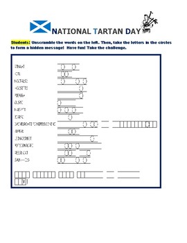 Preview of NATIONAL TARTAN DAY:  WORD JUMBLE PUZZLE/ APRIL 6TH