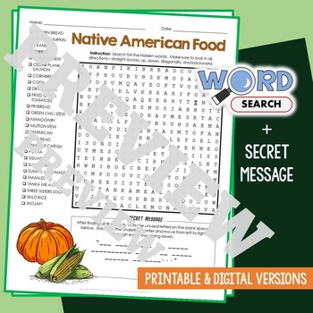 Preview of NATIVE AMERICAN FOOD Word Search Puzzle Activity Vocabulary Worksheet