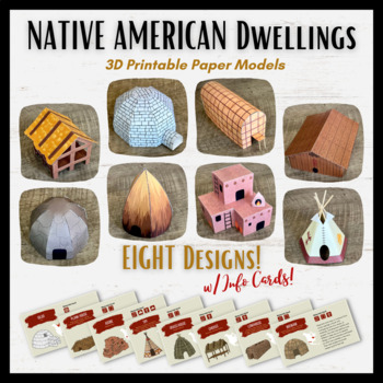Preview of NATIVE AMERICAN Indian Dwellings Shelters 3D Paper Models 8-Pack Craft BUNDLE