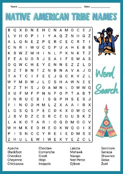 NATIVE AMERICAN TRIBE NAMES VOCABULARY Word Search Puzzle Worksheet ...