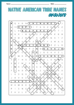 NATIVE AMERICAN TRIBE NAMES VOCABULARY Word Search Puzzle Worksheet ...