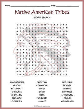 Preview of NATIVE AMERICAN TRIBE NAMES Word Search Puzzle Worksheet Activity