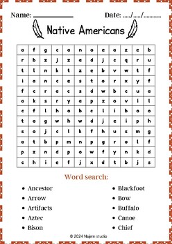 NATIVE AMERICAN WORD SEARCH PUZZLE FOR (4th, 5th, 6th, 7th, 8th Grade)