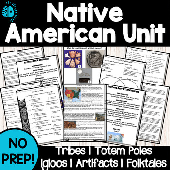 Preview of NATIVE AMERICANS Reading Writing STEM Totem Pole Igloo Artifact Activities