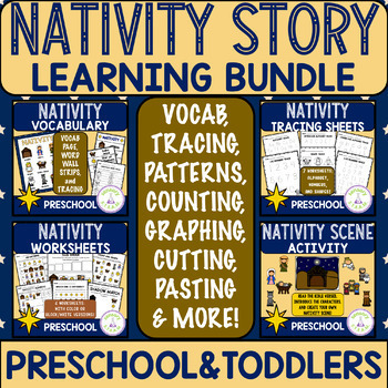 Preview of NATIVITY STORY CHRISTMAS MATH & LITERACY ACTIVITY WORKSHEET BUNDLE | PRESCHOOL