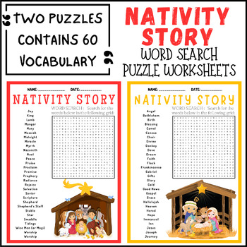 NATIVITY STORY word search puzzle worksheet activity by STORE - BRAIN GAMES