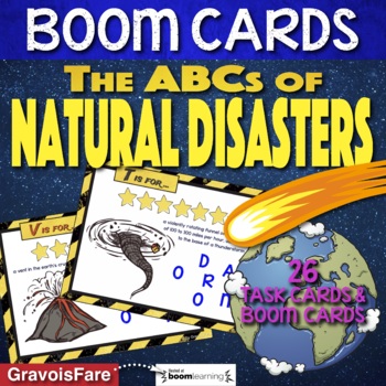 Preview of NATURAL DISASTERS Activity: ABC Boom and Task Cards -- Digital Learning