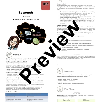 Preview of NATURE OF RESEARCH and INQUIRY MODULE (Lesson 1-4) --Editable