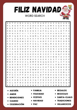 NAVIDAD, CHRISTMAS WORD SEARCH PUZZLE IN SPANISH WORKSHEET ACTIVTY