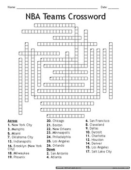 NBA Teams Crossword NBA Teams Words Puzzles NBA Teams Puzzles