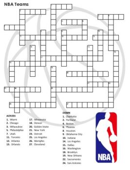 NBA Teams Crossword Puzzle and Word Search Combo TpT