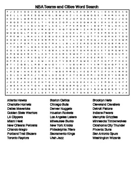 NBA Teams Cities Coaches Arenas Crossword and Word Search Puzzles