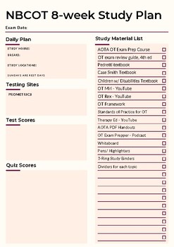Preview of NBCOT Exam Study Guide - 8 weeks with weekly layout, material list, and more!