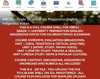 Preview of NBE3U D2L Brightspace Full Course - Grade 11 English, Indigenous Voices