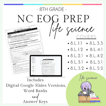 Preview of NC EOG Prep | 8th Science | Life Science Standards (L.1, L.2, L.3, L.4 +L.5 ALL)