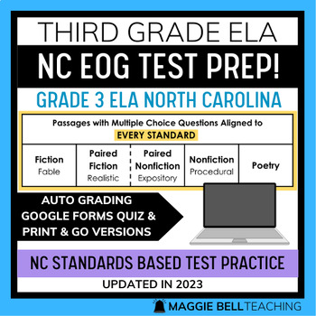 Preview of NC EOG Third Grade ELA Review | Test Prep with Auto Grading Google Forms