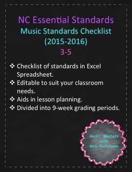 Preview of NC Essential Standards for Music 3-5 Checklist