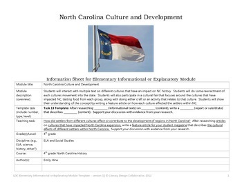Preview of NC Expansion (Cultures that Impacted North Carolina) LDC-4th Grade