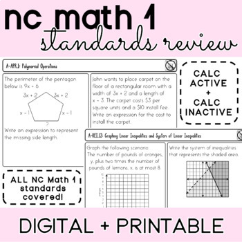 Preview of NC MATH 1 EOC Standards Review *90+ Questions!*