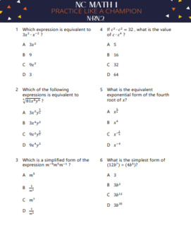 Preview of NC Math 1  EOC Review: N-RN.2   "Practice Like a Champion"        12 MC Item Set