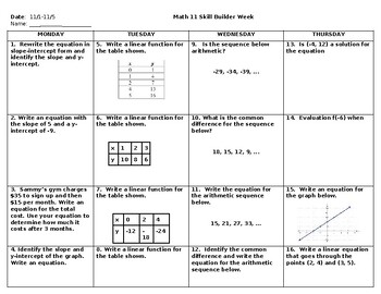 Preview of NC Math 1 Weekly Warm Ups #8