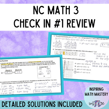 Preview of NC Math 3 EOC Check In Review 1 - 30 Question Practice Worksheet - Exam Prep