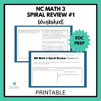 Preview of NC Math 3 EOC Spiral Review Practice 1