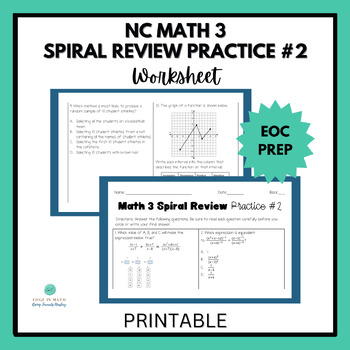 Preview of NC Math 3 EOC Spiral Review Practice 2