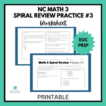 Preview of NC Math 3 EOC Spiral Review Practice 3