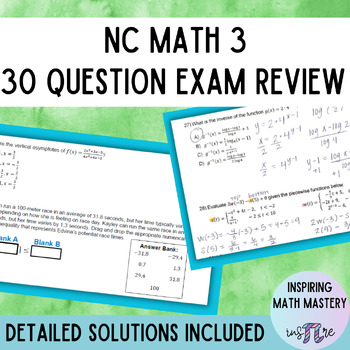 Preview of NC Math 3 Mixed Topics EOC Exam Spiral Review 1 - 30 Question Practice Worksheet