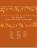 NC Math 3 "Practice Like a Champion" *FUNCTIONS* (12 items