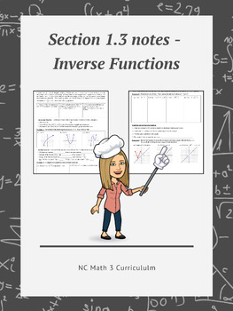 Preview of NC Math 3:  Section 1.3 notes - Inverse Functions