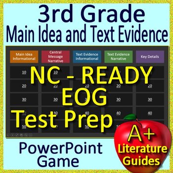 Preview of NC Reading EOG Test Prep for 3rd Grade - Main Idea and Text Evidence Review Game