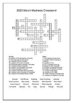 NCAA Basketball Brackets Crossword Puzzle Word Search 2023 All 68
