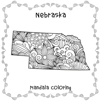 Preview of NEBRASKA Map Mandala, NEBRASKA USA Map Zentangle Coloring Adults, States America
