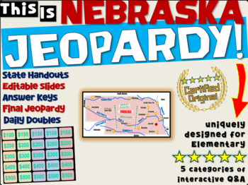 Preview of NEBRASKA STATE JEOPARDY GAME! handouts, answer keys, interactive game board