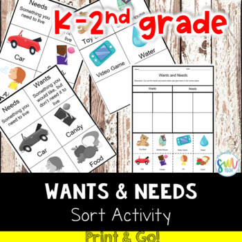 Preview of NEEDS AND WANTS Sorting Cards w/ Cut & Paste! Color and B/W!