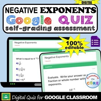 Preview of NEGATIVE EXPONENTS Digital Assessment  | Google Quiz | Distance Learning