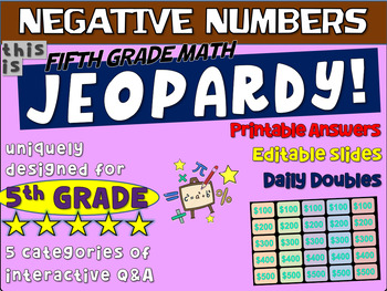 Preview of NEGATIVE NUMBERS - Fifth Grade MATH JEOPARDY! handouts & Game Slides