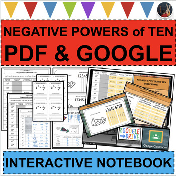 Preview of NEGATIVE POWERS OF TEN Interactive Notebook Exponents (PDF & GOOGLE SLIDES)