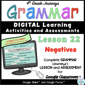 Preview of NEGATIVES Practice Activities & Quiz Packet (Lesson 22) 4th Grade Journeys  