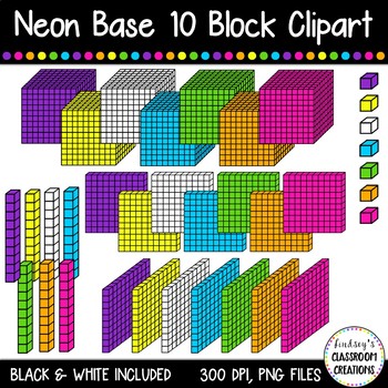 Preview of NEON Base Ten Blocks Cube / Place Value Clip Art  ~ 35 Images!