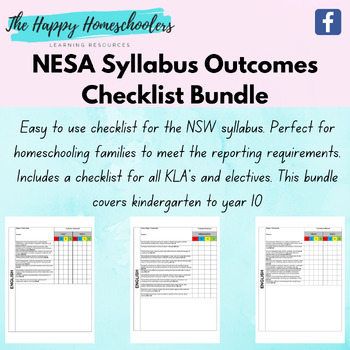 Preview of NESA Syllabus Outcomes Checklist Bundle - Kindergarten to Year 10 NSW